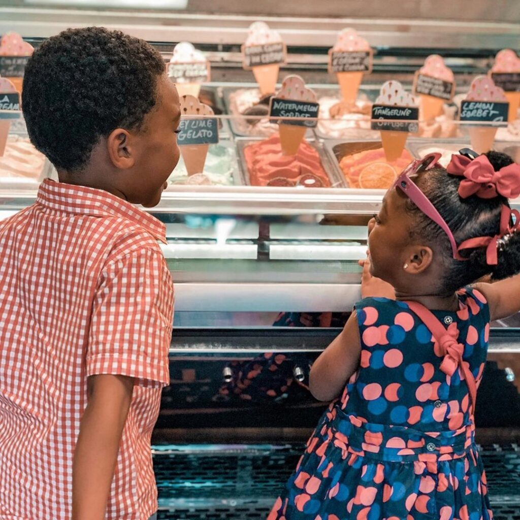 Kids looking at an ice cream case